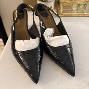 Fendi Black Croc-Patterned Slingback Heels